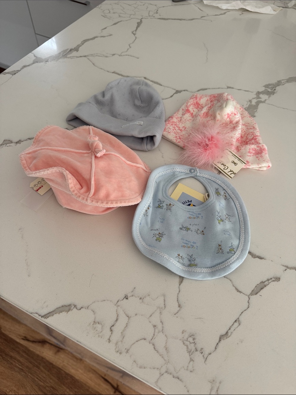 Baby Accessories Set - Blue, Pink, Hats & Bib